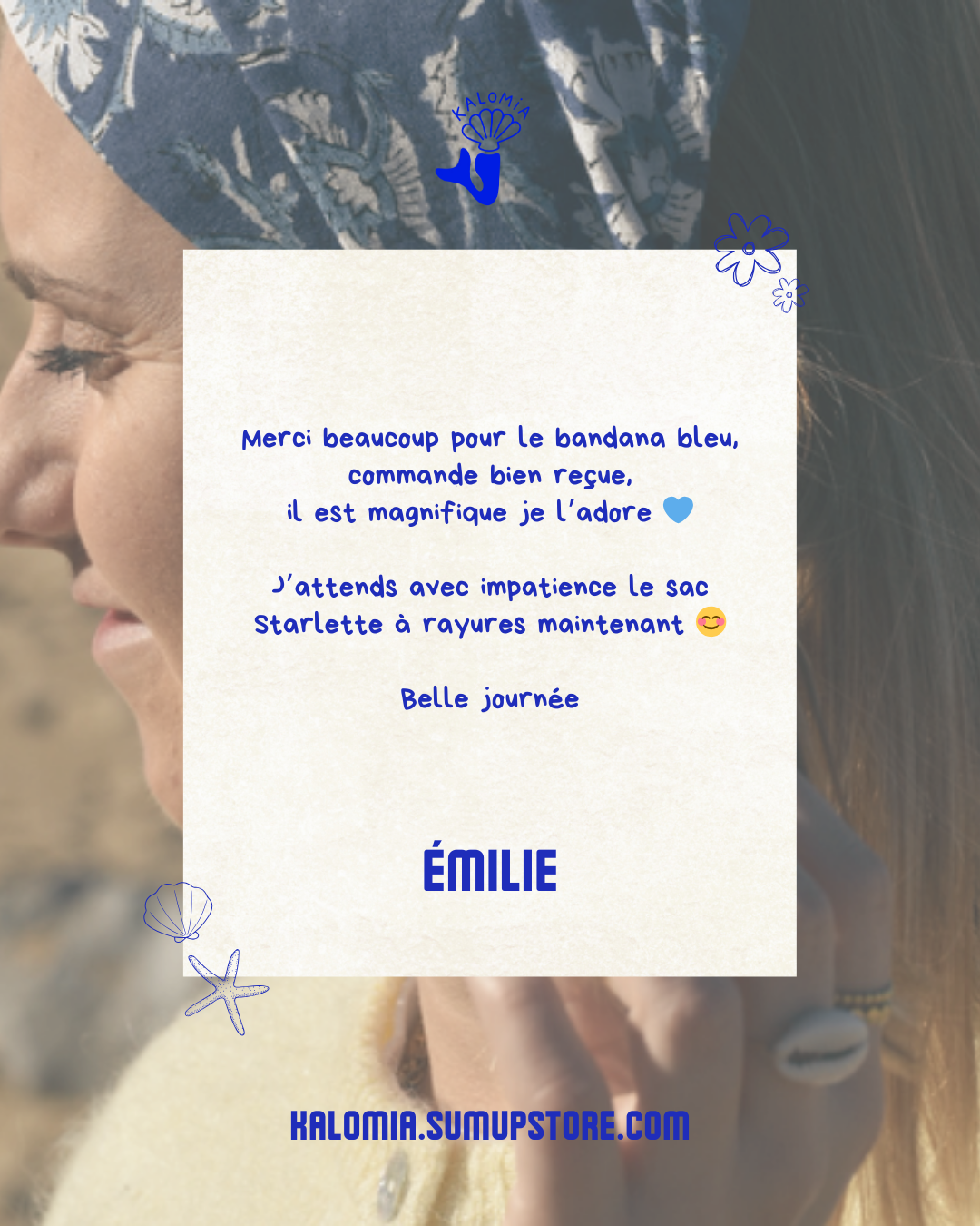 Carrousel dédié aux avis clients pour la marque Kalomia par Marine Reyna Sanchez.